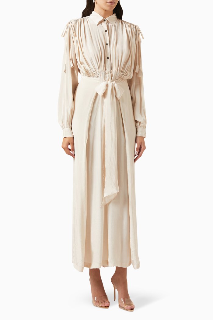 

Shara Overlap Jumpsuit in Crepe, Neutral