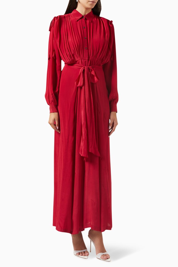 

Shara Overlap Jumpsuit in Crepe, Red
