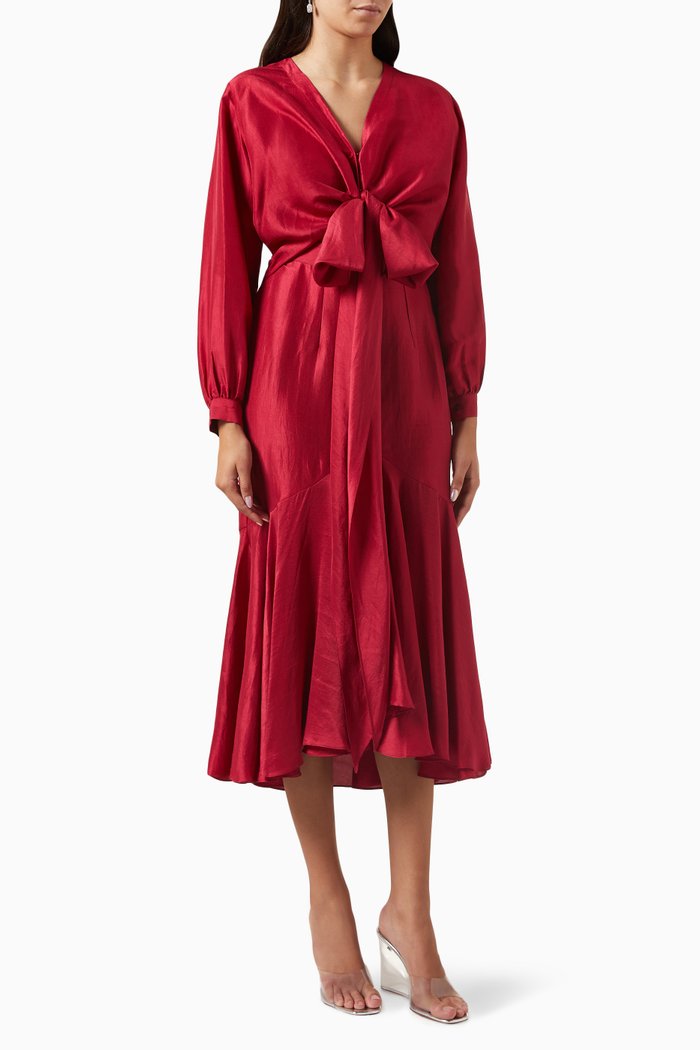 

Victoria Tie-up Dress in Silk, Red