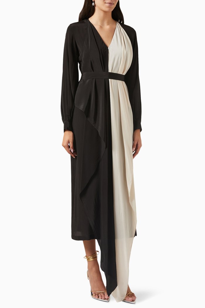 

Olivia Colour-block Midi Dress in Crepe, Black