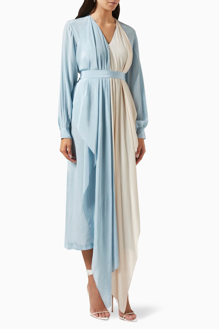 

Olivia Colour-block Midi Dress in Crepe, Blue