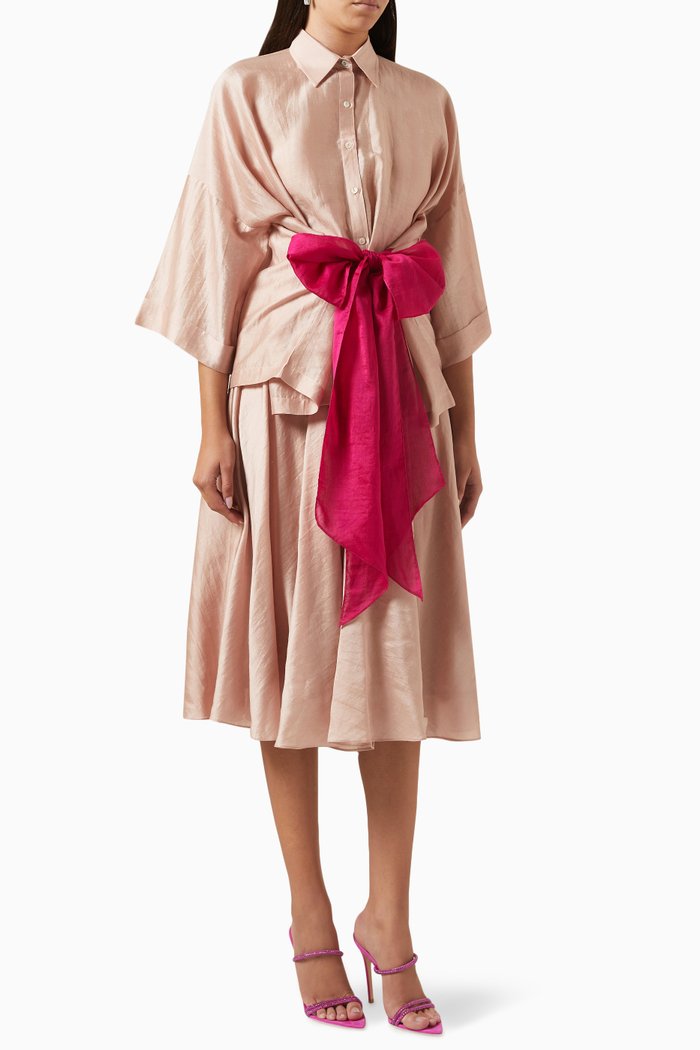 

Polka Shirt & Skirt Set in Chanderi, Pink