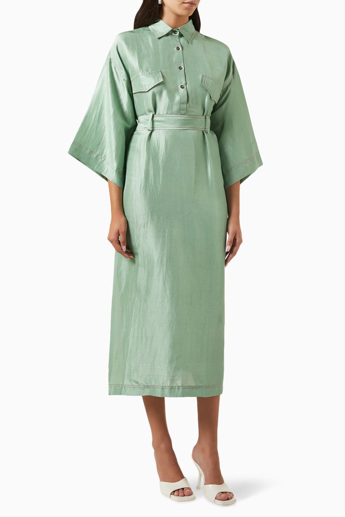 

Alesso Shirt Dress in Silk, Green