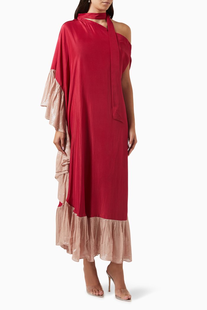 Amari One-shoulder Dress in SIlk, Red