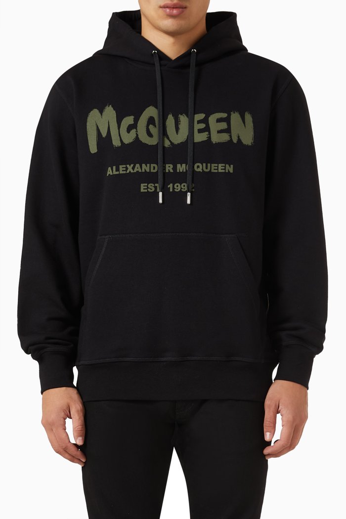 Logo Graffiti-print Hoodie in Organic Cotton-jersey, Green
