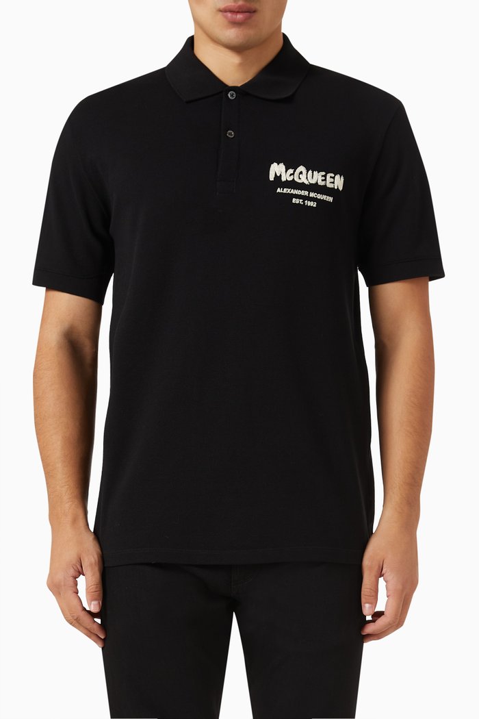 

Embroidered Logo Polo Shirt in Cotton-piqué, Black