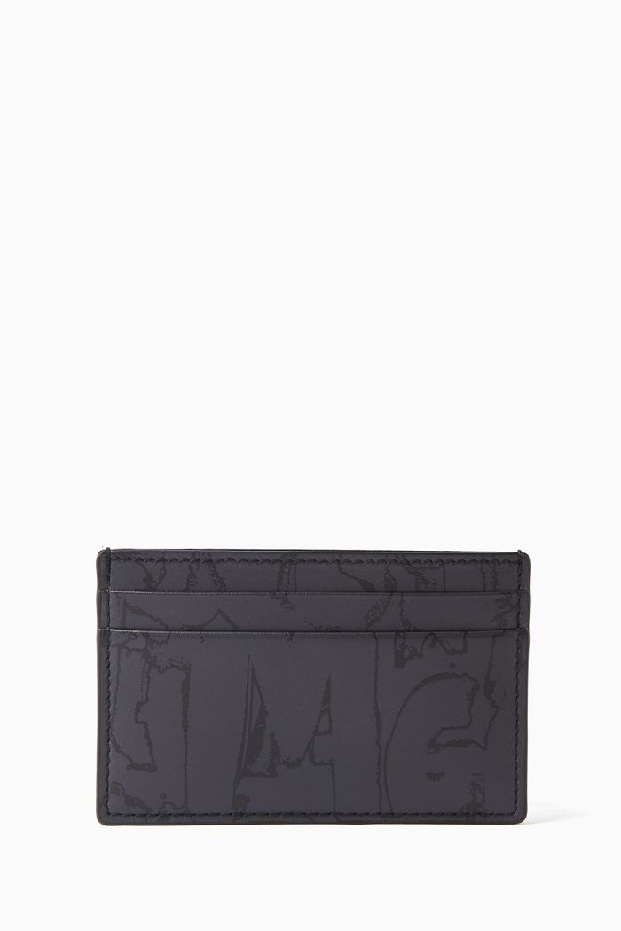 

Graffiti Card Holder in Calf Leather, Black