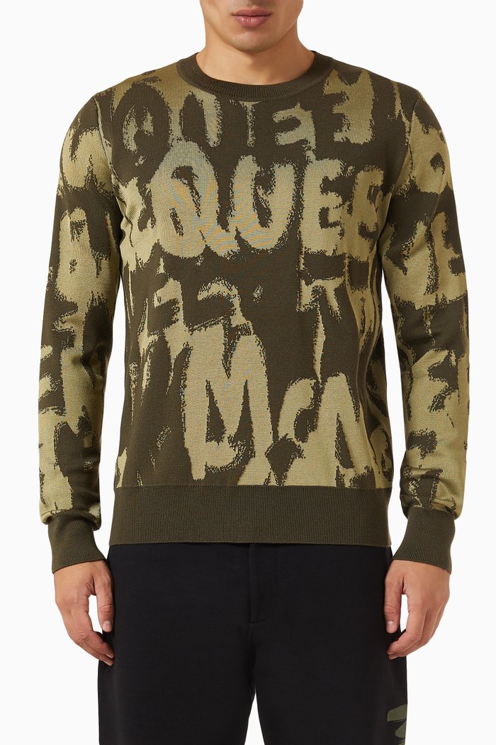 Logo-jacquard Sweater in Wool-blend Knit, Green