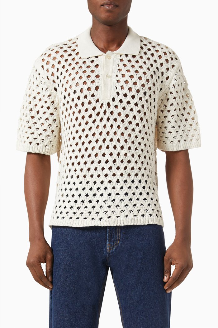 

Big Mesh Polo Sweater in Cotton Knit, Multicolour