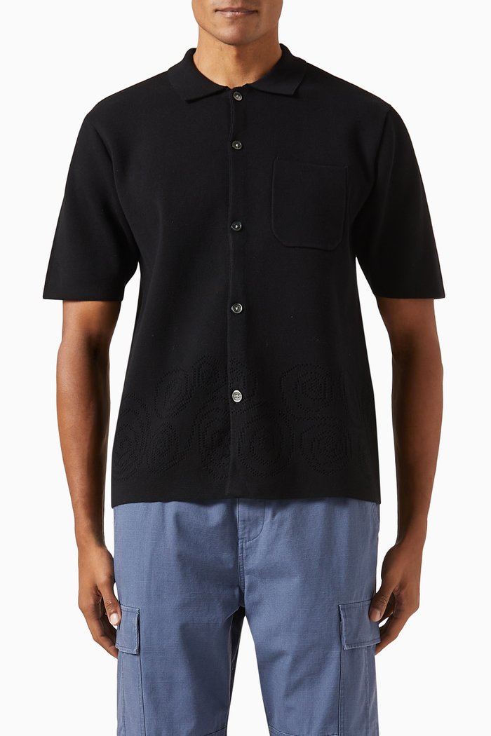 

Buttoned Shirt in Jacquard Knit, Black