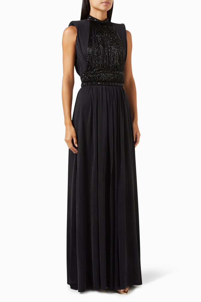 

Bead-embellished Maxi Dress in Cupro-jersey, Black