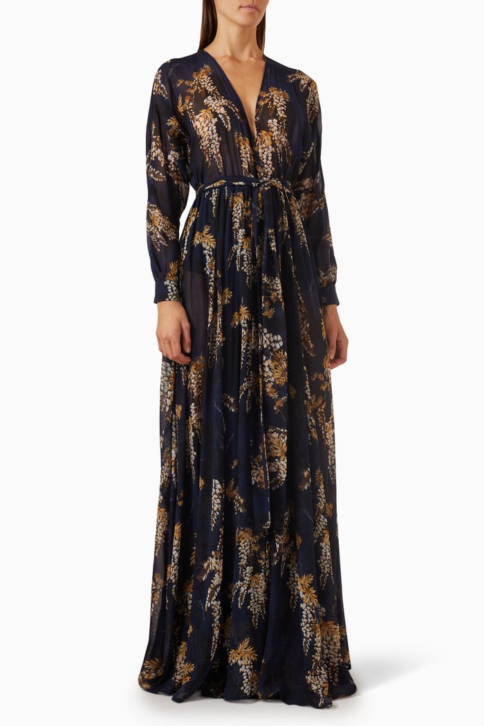 

Floral-print Maxi Dress in Voile, Blue