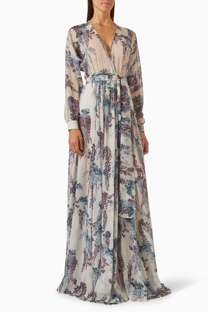 

Floral-print Maxi Dress in Voile, Neutral