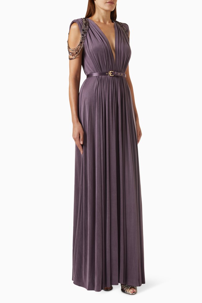 

Red Carpet Embellished Maxi Dress in Cupro-jersey, Purple