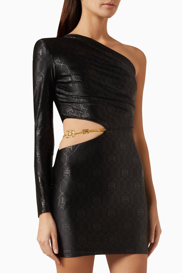 One-shoulder Mini Dress in Nylon-jersey, Black