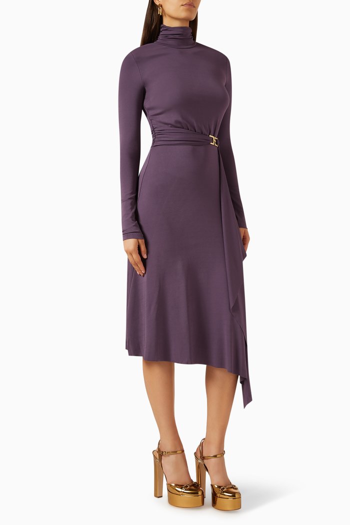 

Asymmetric Midi Dress in Jersey, Purple
