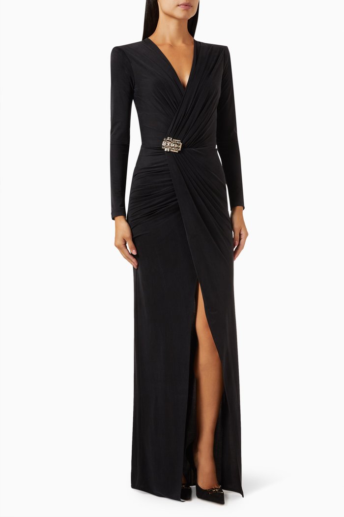 

Rhinestone-embellished Maxi Dress, Black