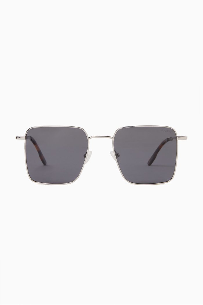 Laurent Oversized Sunglasses in Stainless Steel, Grey