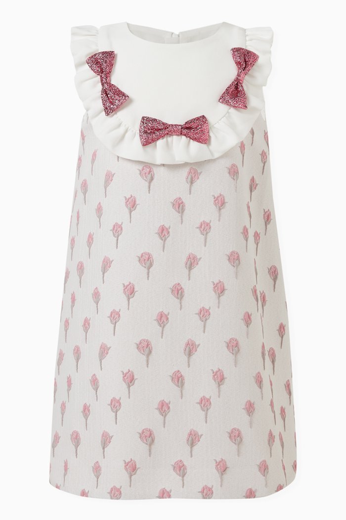 

Floral Bow Dress in Polyester, Pink