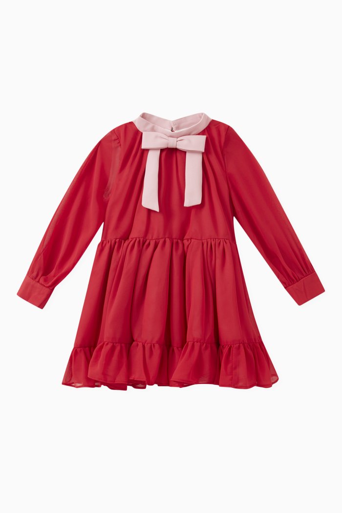

Gathered Ruffle Dress, Red