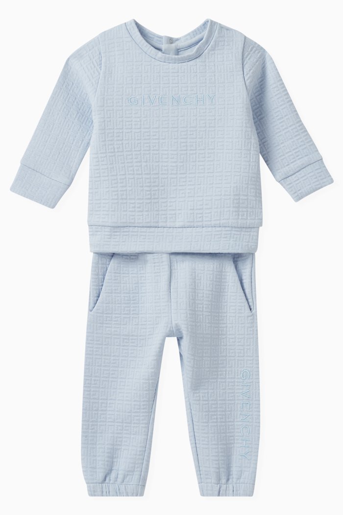 

Embroidered Logo Sweater and Pants Set in Cotton, Blue