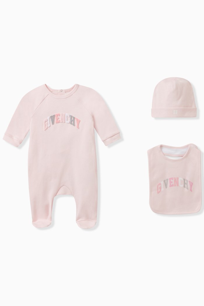 

Hat, Bib and Sleepsuit Set in Cotton, Pink