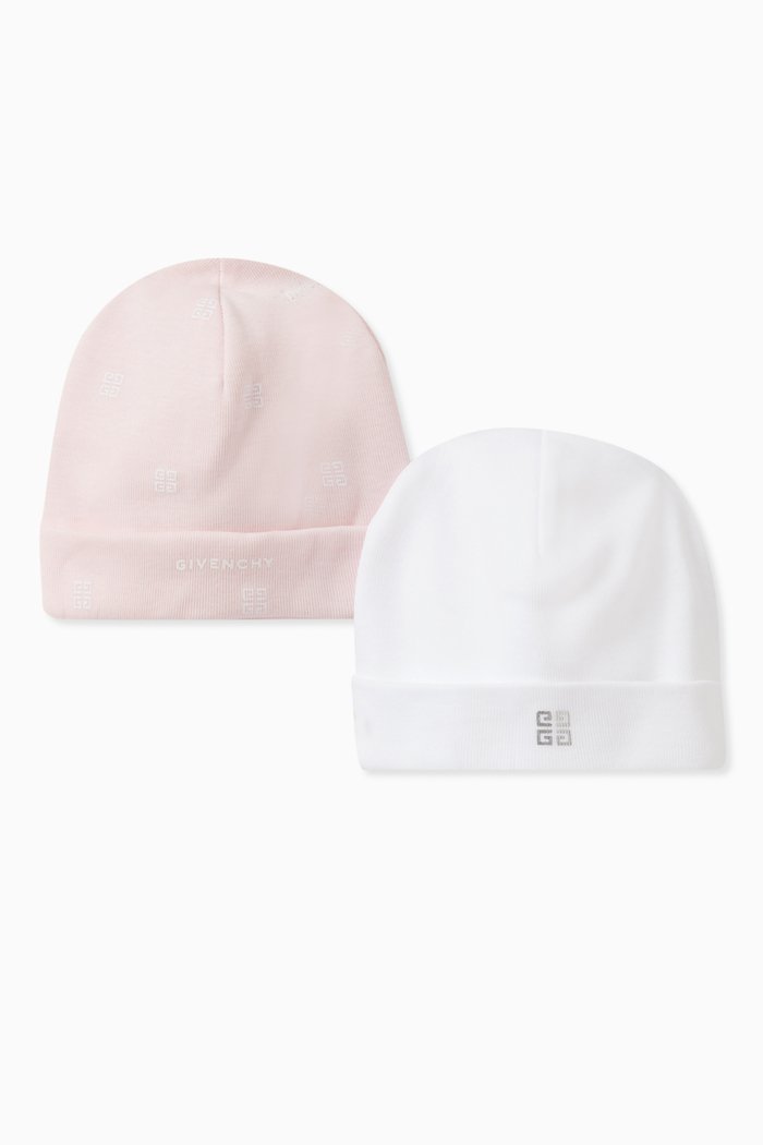 

Logo Beanie Hat in Cotton, Set of Two, Pink