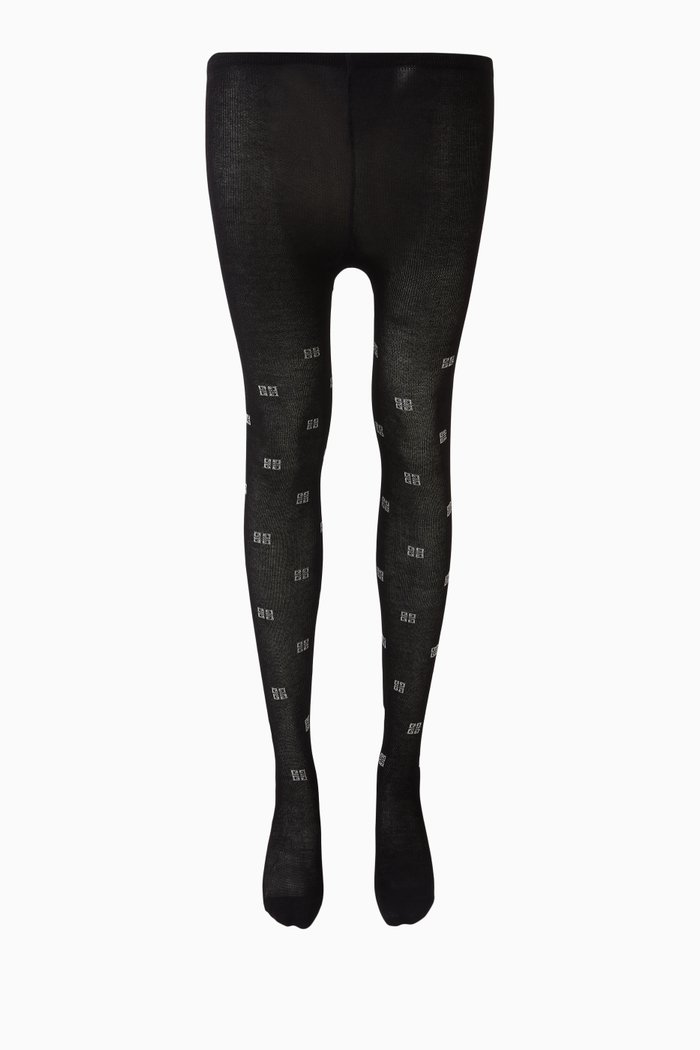 

All-over Logo Print Tights in Cotton-blend, Black