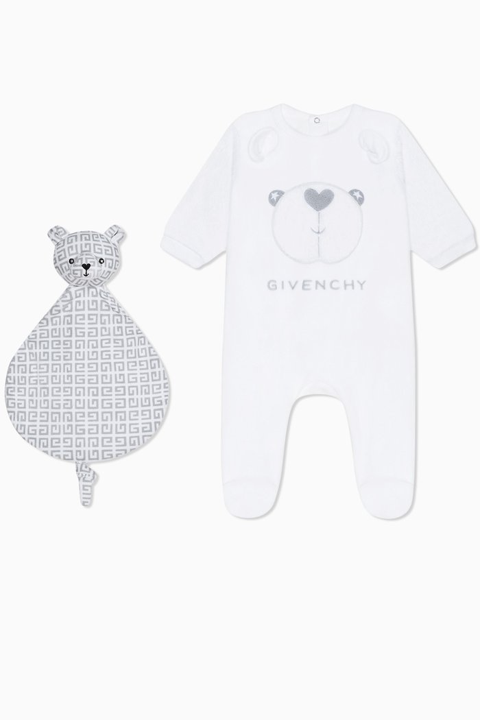 

Teddy-embroidered Sleepsuit Set in Cotton, White
