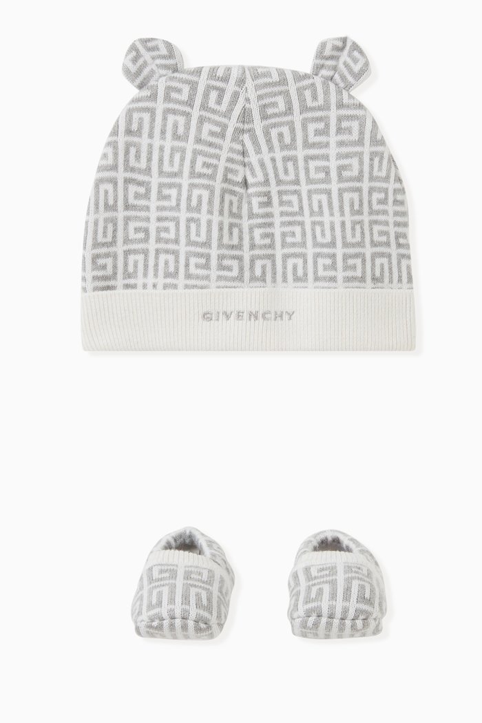 

Logo-print Beanie Set in Cotton, Grey