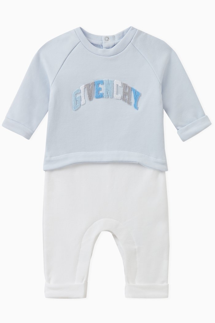 

All-in-one Logo Print Pyjamas in Cotton, Blue