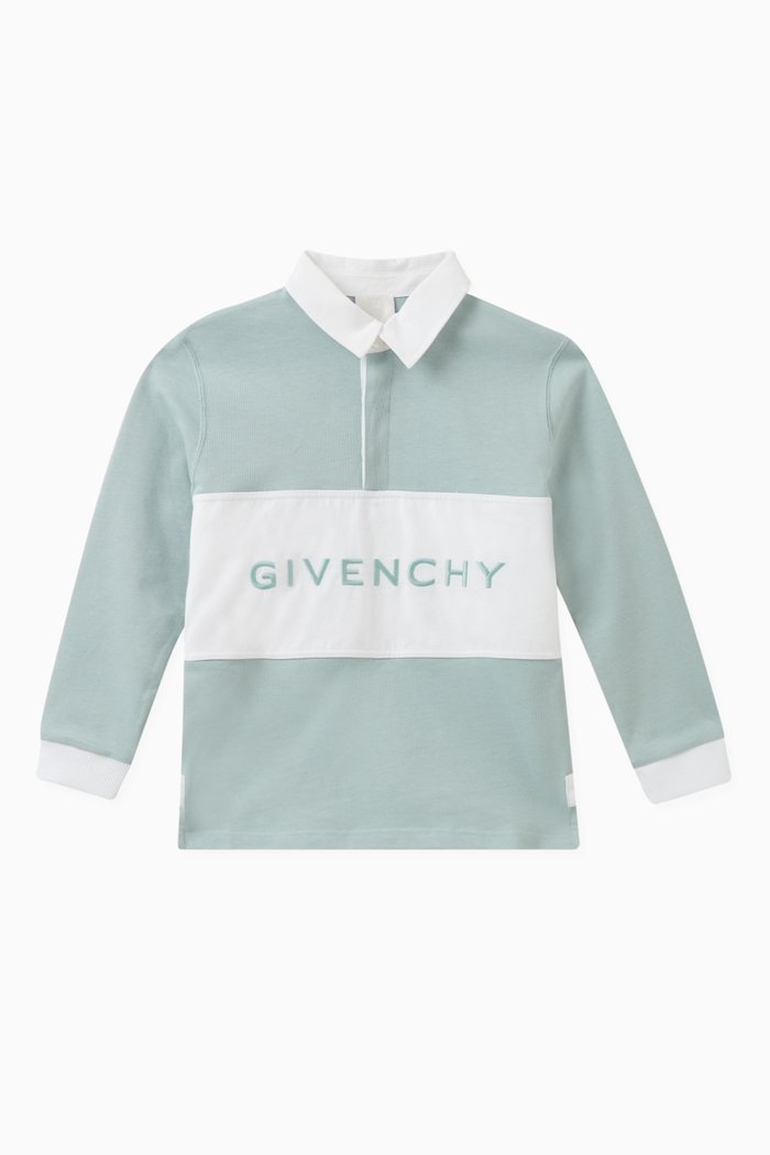 

Logo Print Long Sleeved Polo Shirt in Cotton, Blue