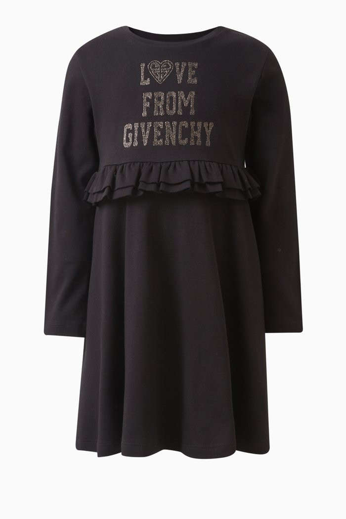 Logo Print Dress in Cotton, Black