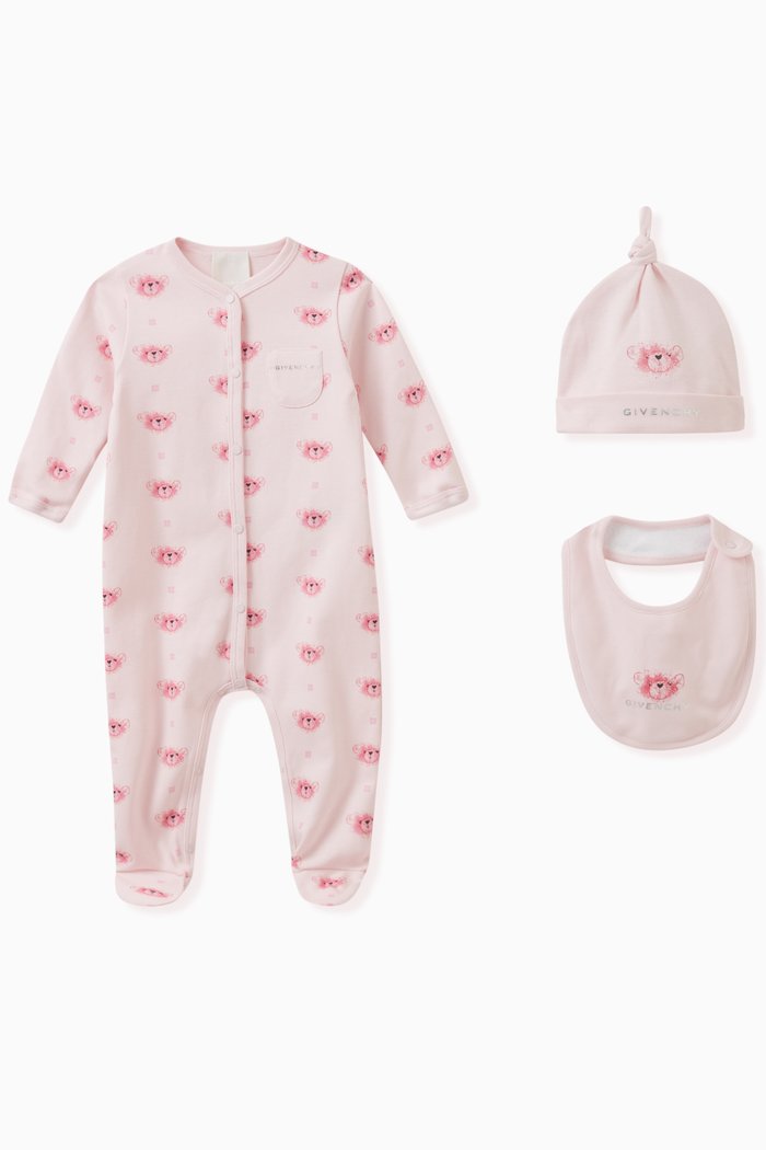 

Hat, Bib and Sleepsuit Set in Cotton, Pink