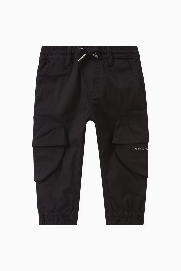

Logo Print Cargo Trousers in Cotton, Black