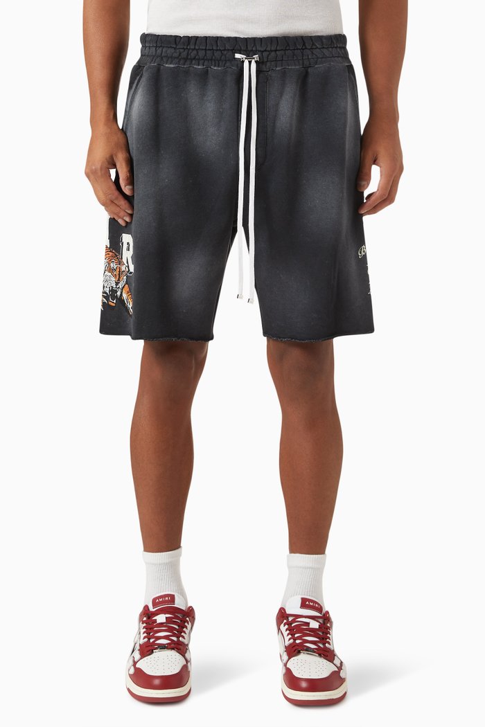 

Vintage Tiger Print Sweatshorts in Cotton, Black