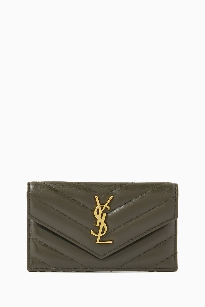 

Cassandre Matelassé Small Envelope Wallet in Embossed Leather, Green