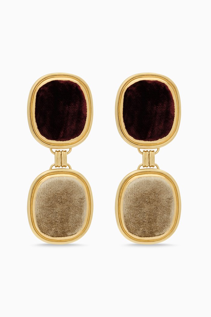 

Twin-Square Clip-on Earrings in Velvet & Metal, Gold