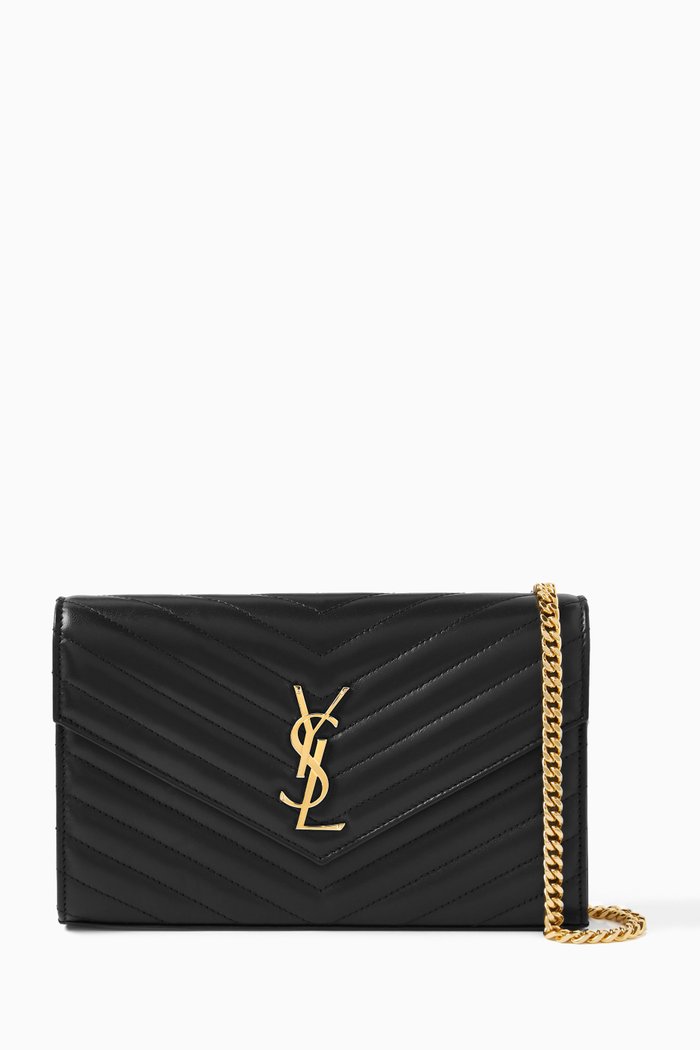 

Cassandre Matelassé Envelope Chain Wallet in Lambskin Leather, Black