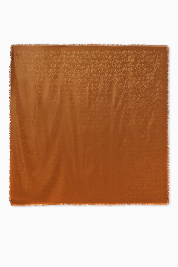 

SAINT LAURENT Large Square Scarf in Silk & Wool Jacquard, Brown