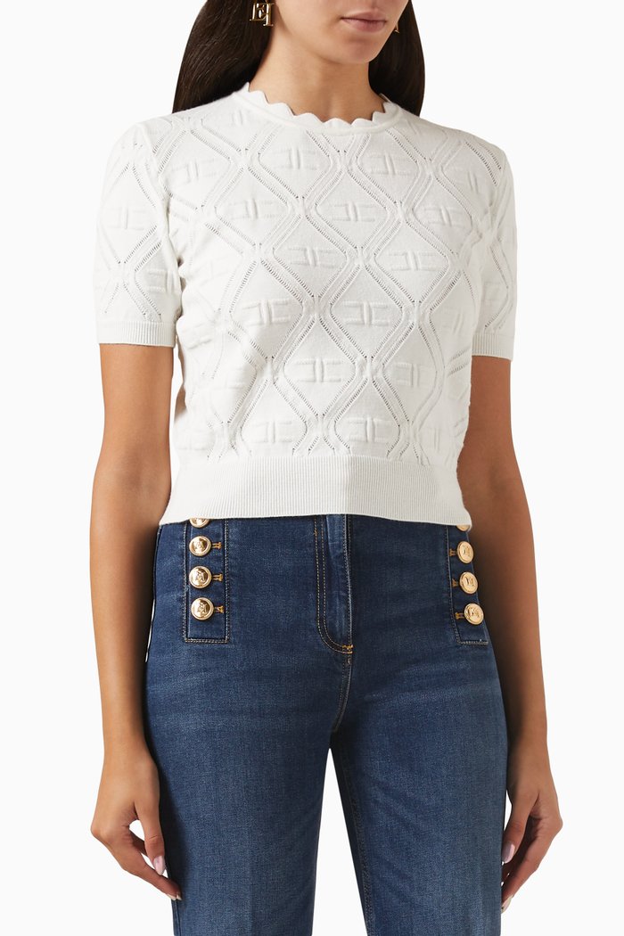 

Lace-stitch Logo T-shirt in Viscose-blend Knit, White