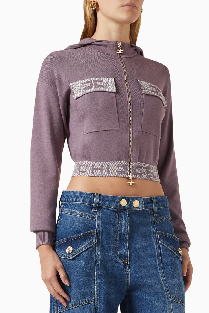 

Logo Crop Zip-up Hoodie in Viscose-knit, Purple