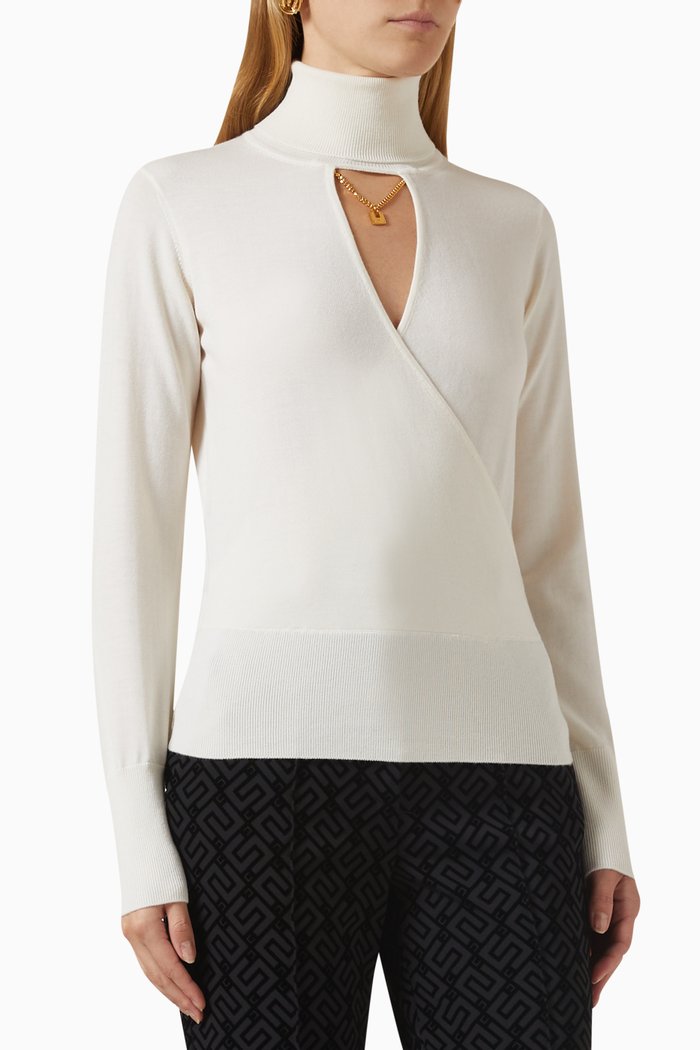 

Turtleneck Cut-out Sweater in Wool-knit, Neutral