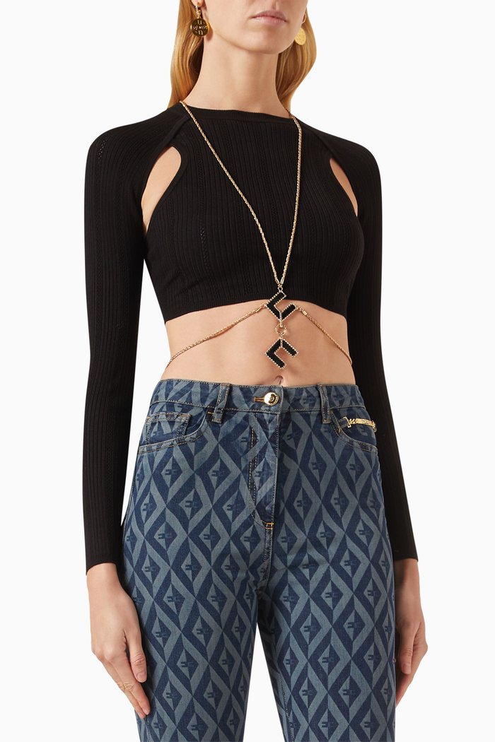 Chain Crop Top in Ribbed Lyocell, Black