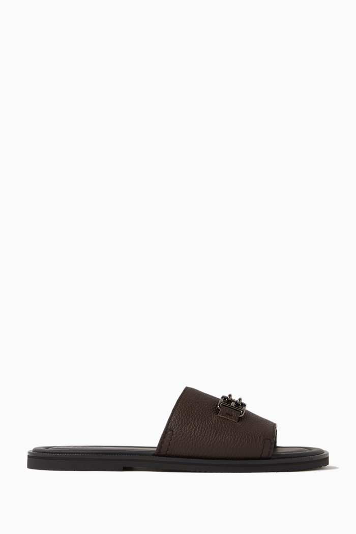 

Jareth Slide Sandals in Calf leather, Brown