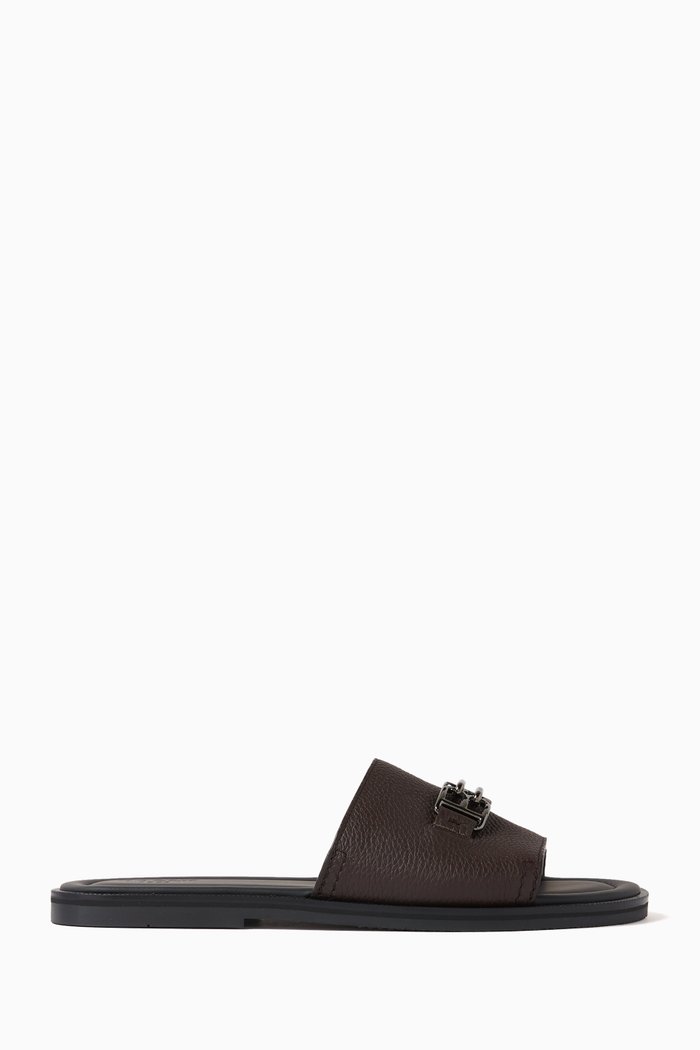 Jareth Slide Sandals in Calf leather, Brown