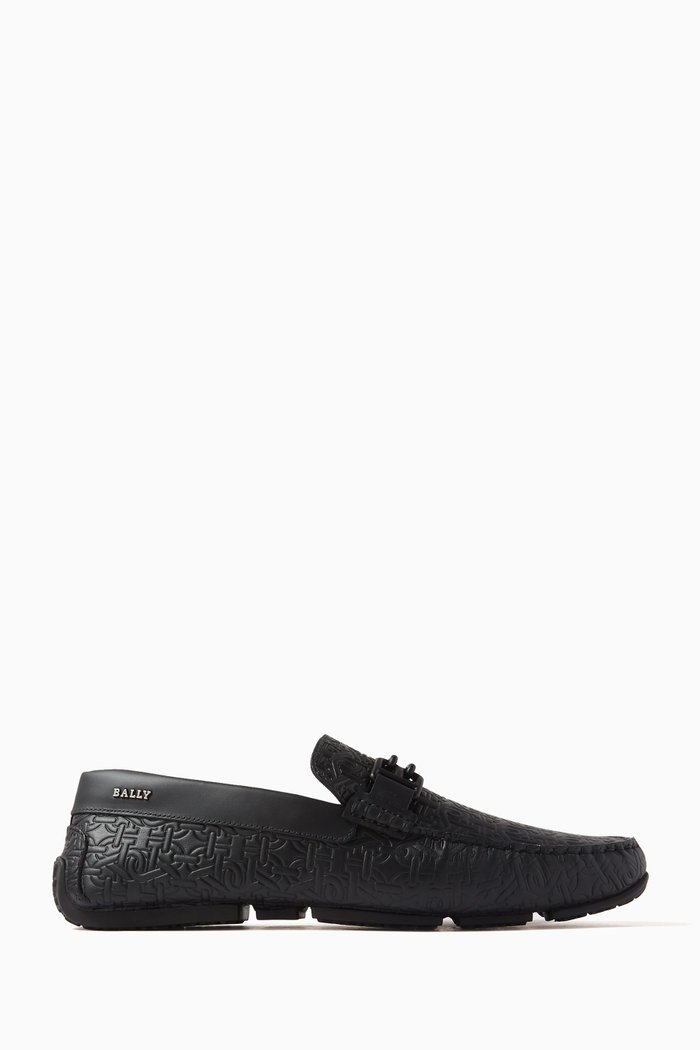 

Parsal Driver Loafers in Embossed Leather, Black