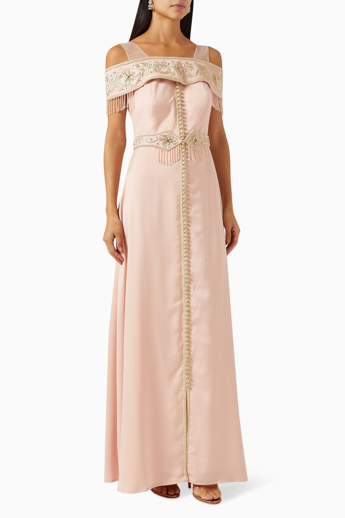 

Off-shoulder Gown in Silk Crepe, Pink