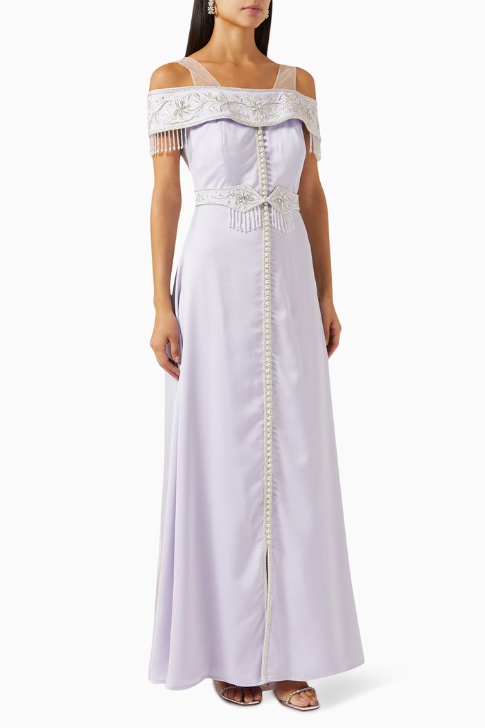 

Off-shoulder Gown in Silk Crepe, Purple