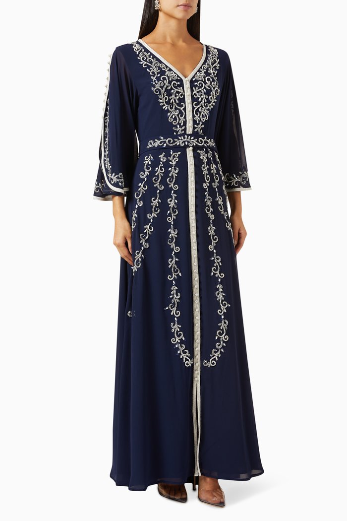 

Embroidered Gown in Chiffon, Blue